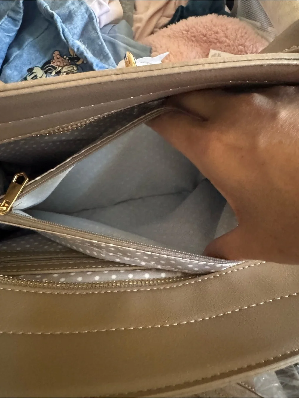 Vegan Suede Satchel Handbag in Taupe with Gold Hardware